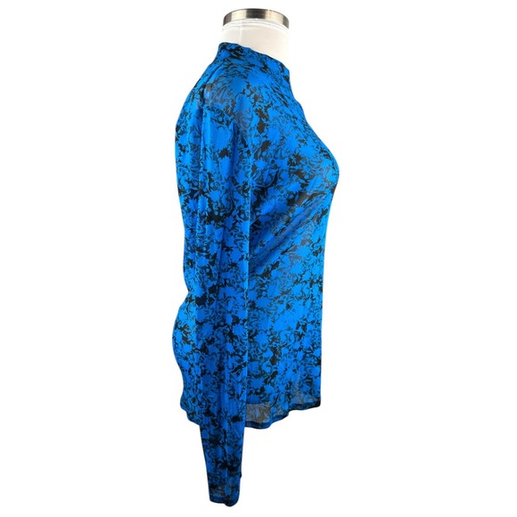Diane von Furstenberg Remy Mesh Top Mock Neck Sheer LS Cobalt Blue No Size 14? - Picture 10 of 10